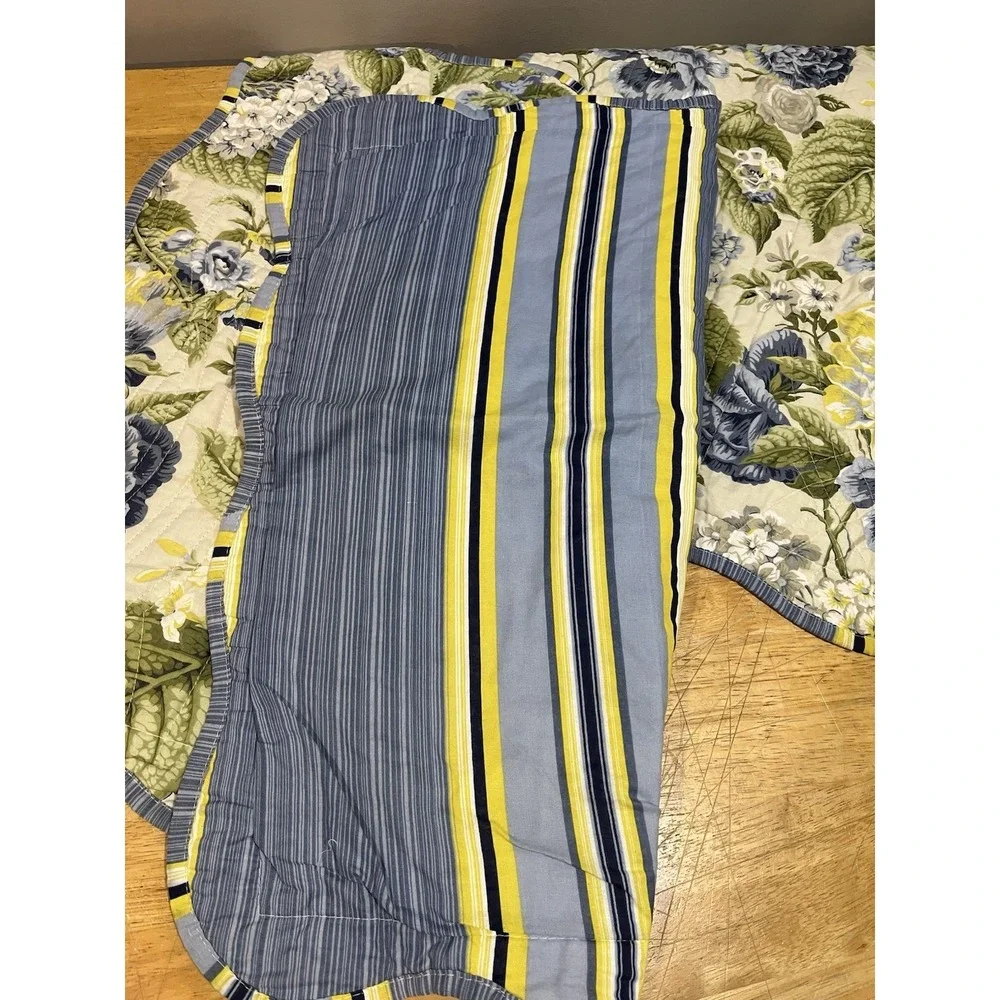 Waverly Pillow 2 Shams Blue‎ Yellow Florals Flourish Hydrangeas Stripes